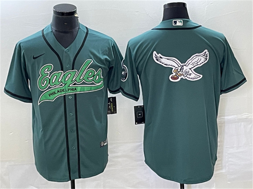 Men's Green Philadelphia Eagles Team Big Logo Cool Base Stitched Baseball Jersey